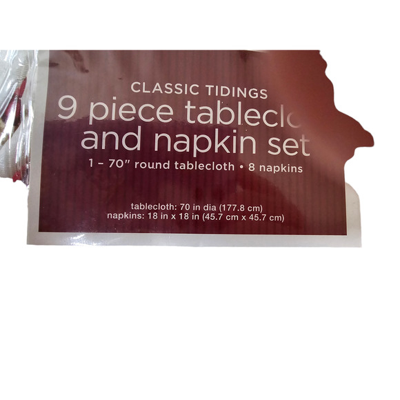 Classic Tidings 9 Piece Tablecloth and Napkins Set Berry Design 70" Round - Picture 4 of 7